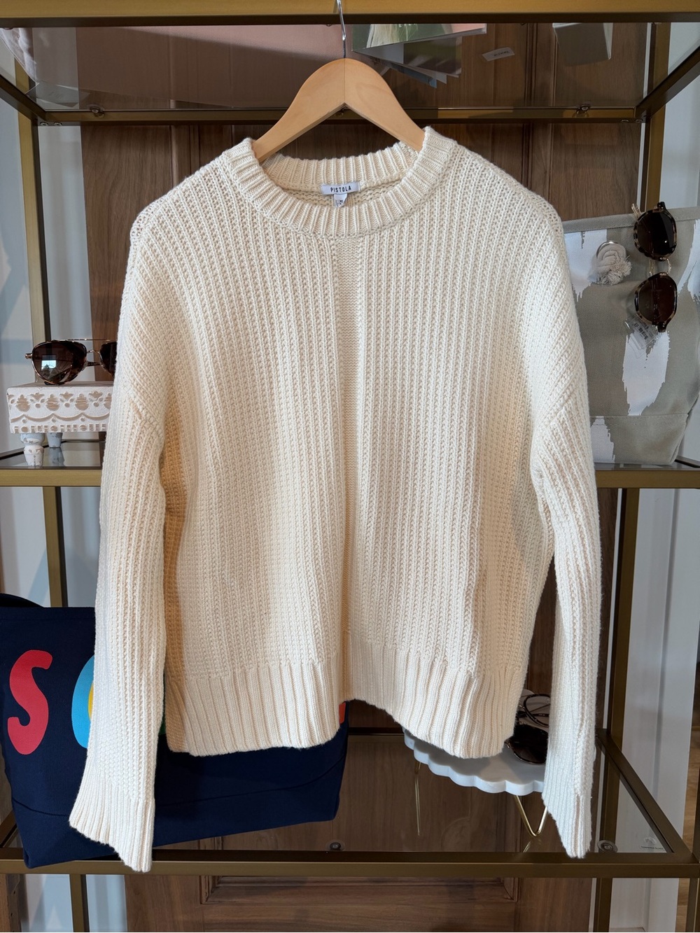 pistola Cream Ribbed Crewneck Sweater